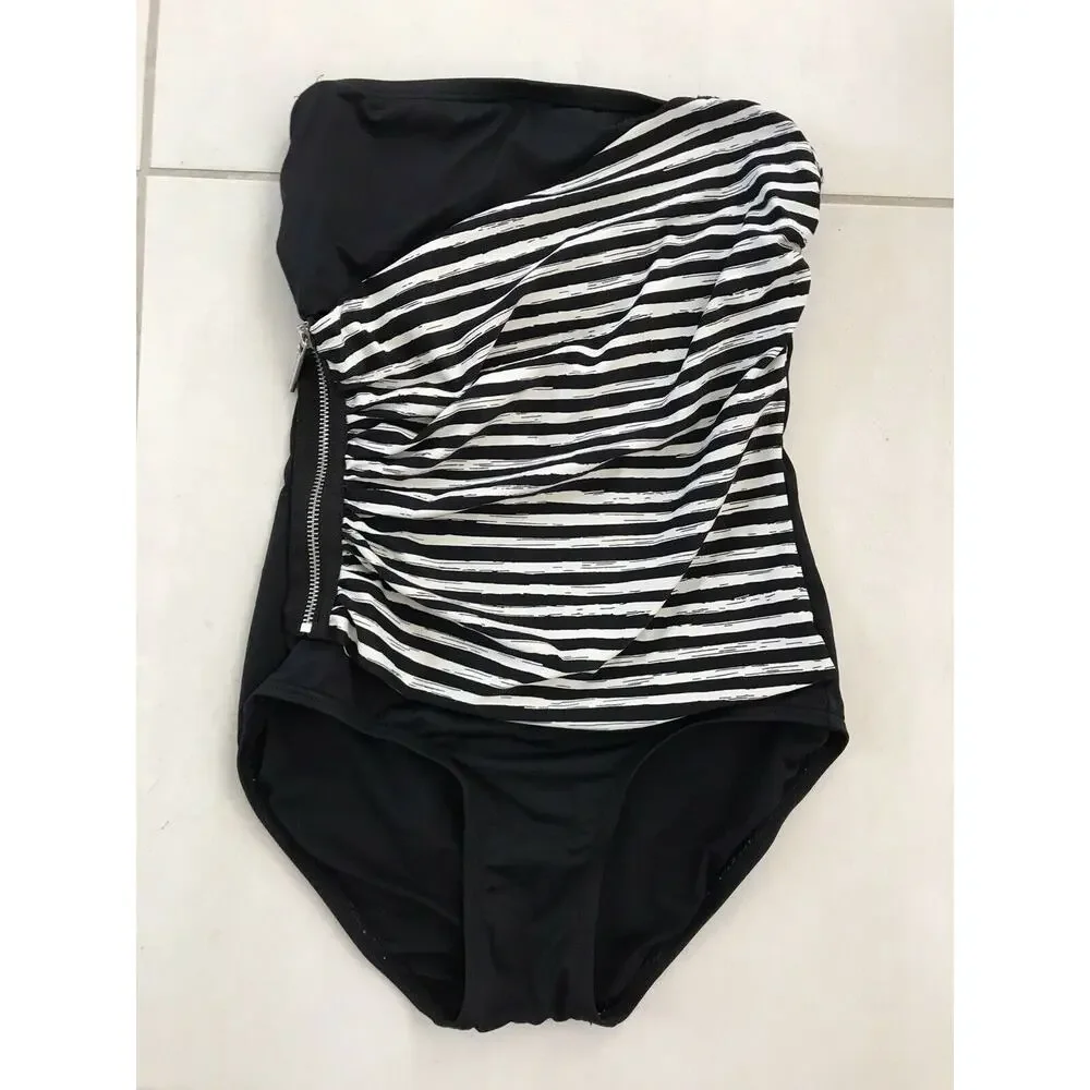 Michael by Michael Kors Multicolor Stripe Zip Strapless One Piece Swimsuit